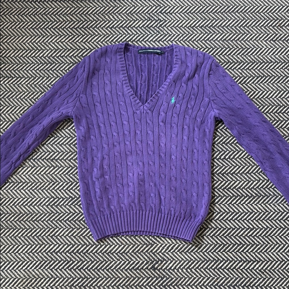 Ralph Lauren Purple V-Neck Cable Knit Sweater